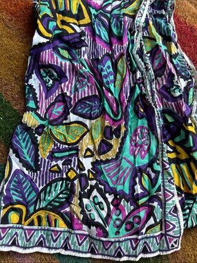 Leaf-Print Maxi Skirt in Teal, Purple & Yellow